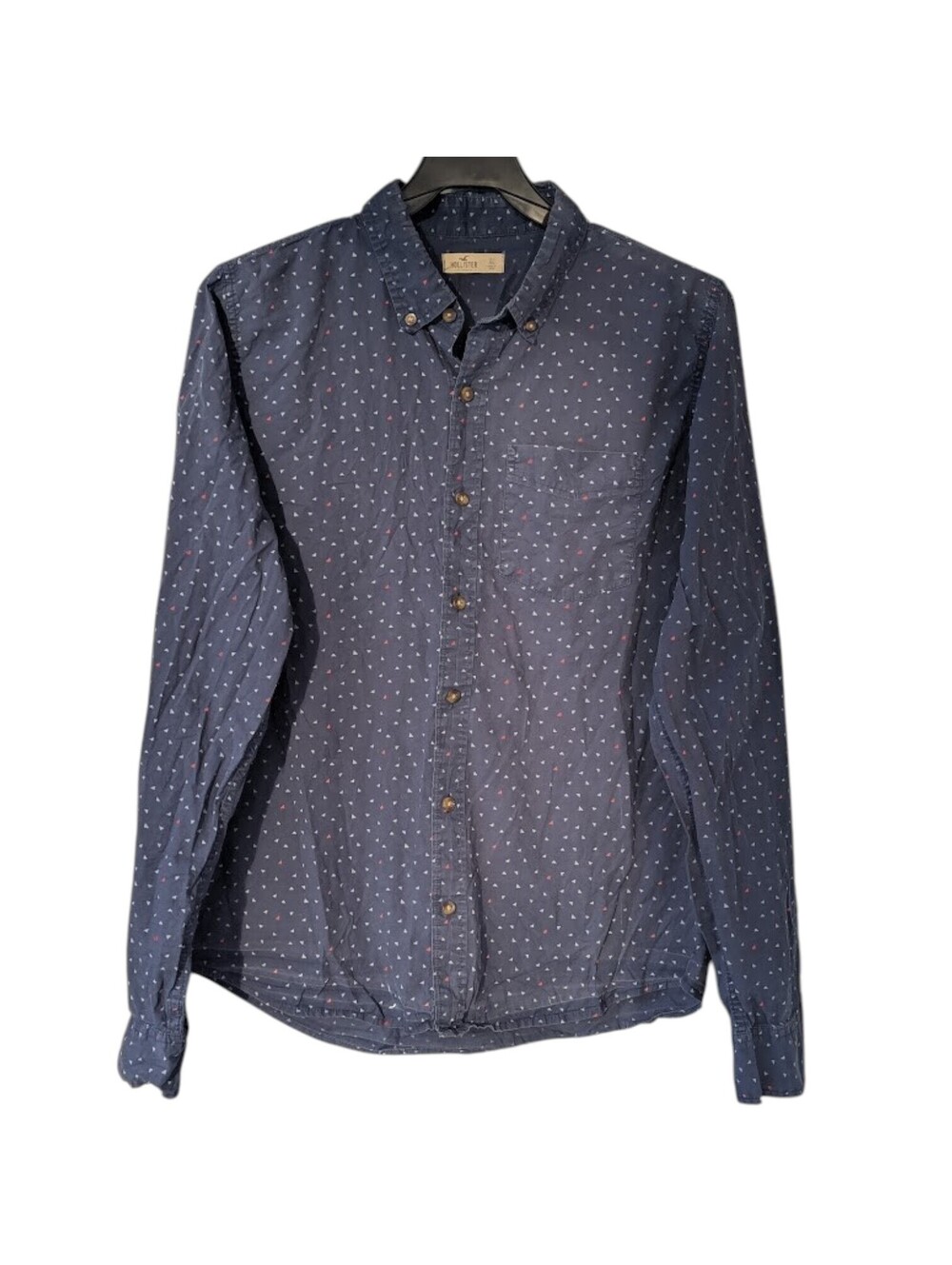 Vintage 2012 Hollister Shirt Mens XL Blue Geometric Triangle Button Up 24x28.5